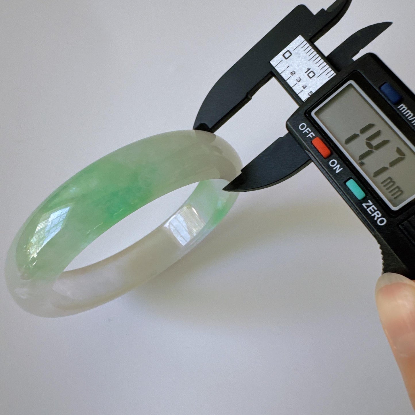 Earthveil - Smooth Green and White Wide Jade Jadeite Bangle Bracelet