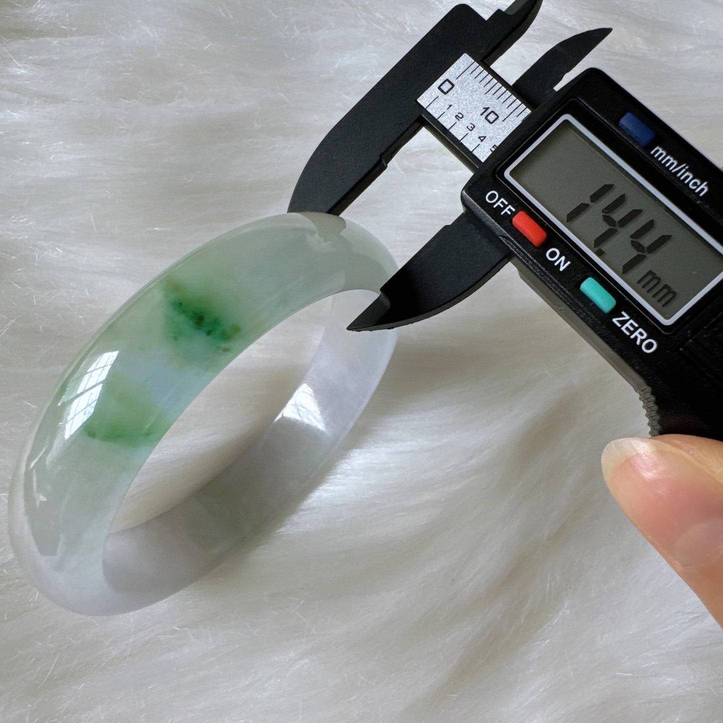 Earthveil - Icy White Jade with Soft Green Undertones Burma Wide Jade Bangle Bracelet