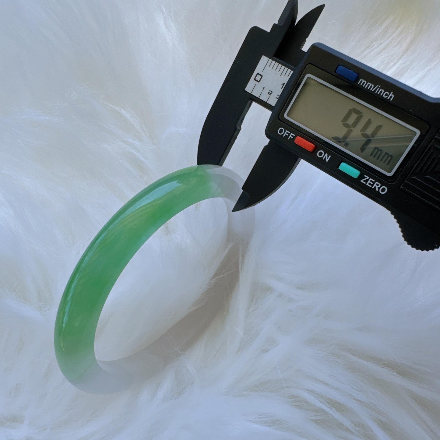 Earthveil - Green with White Slim Burma Jade Jadeite Bangle Bracelet