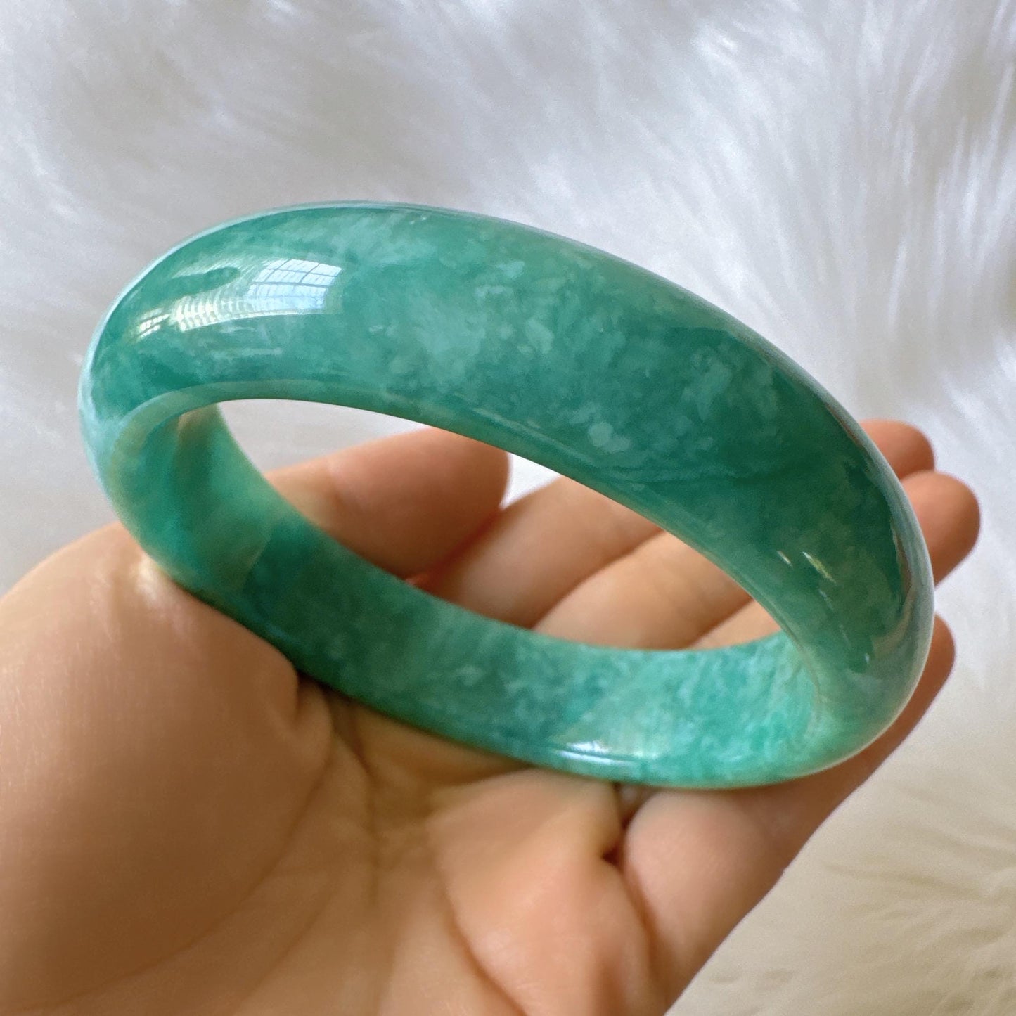 Earthveil - Bluish Green Wide Burma Jade Jadeite Bangle Bracelet