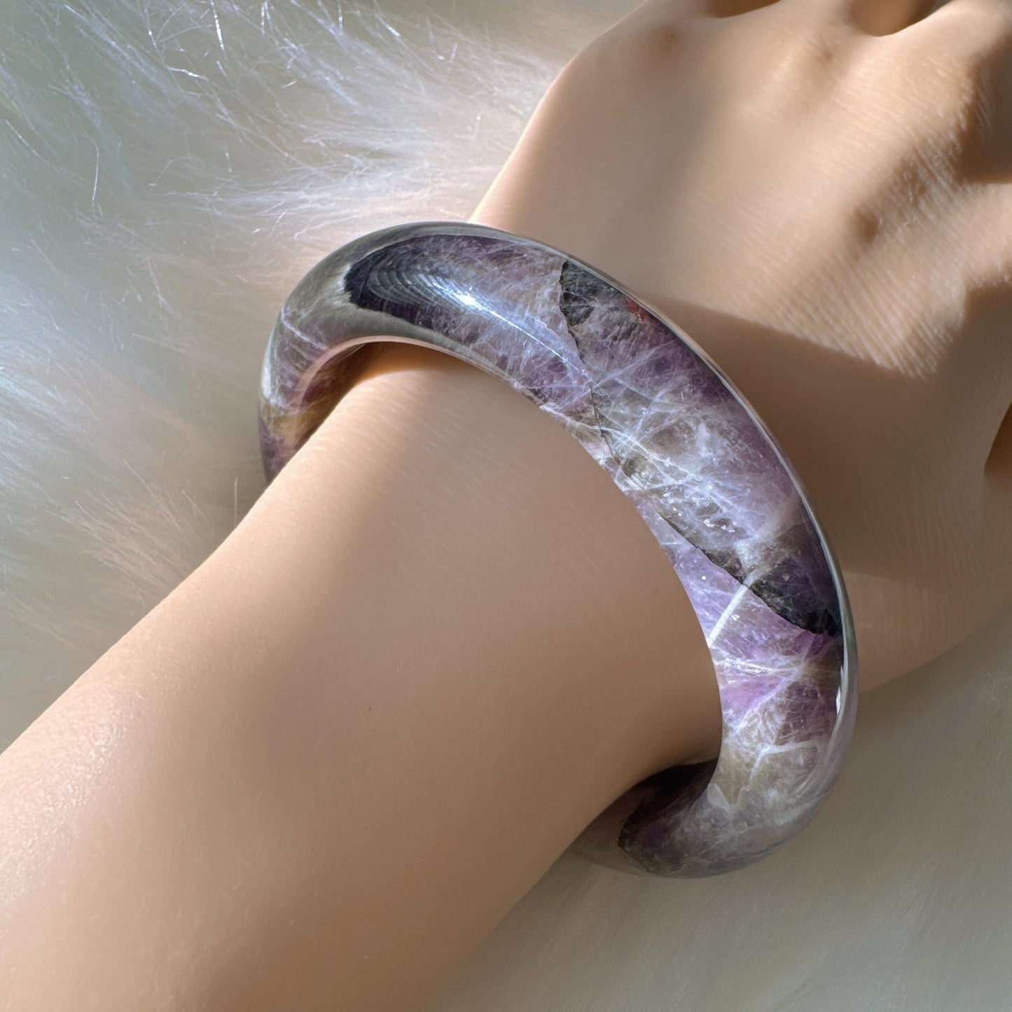 Dreamveil – Natural Amethyst Gemstone Bangle, Purple Crystal Quartz Gemstone Bangle