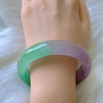 Earthveil - Purple and Green Wide Burma Jade Bangle Bracelet