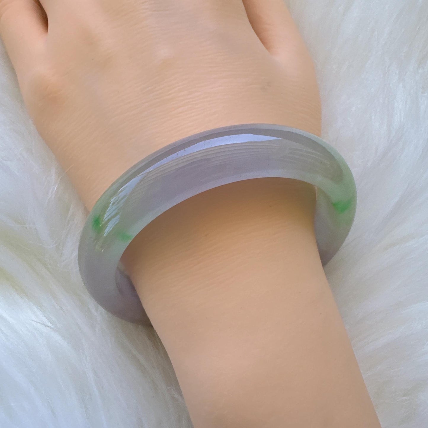 Earthveil - Light Purple with Green Jade Bangle Bracelet, Burma Jade Gemstone Bangle