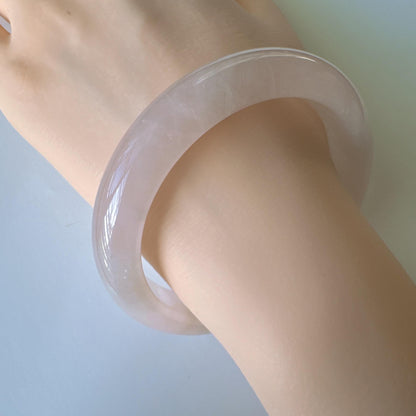 Heartglow - Blush Rose Quartz Bangle, Pink Crystal Quartz Gemstone Bangle