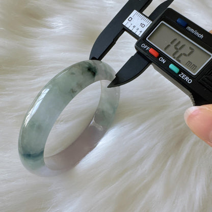 Earthveil - Artisan Gray Translucent Wide Burma Jade Jadeite Bangle Bracelet