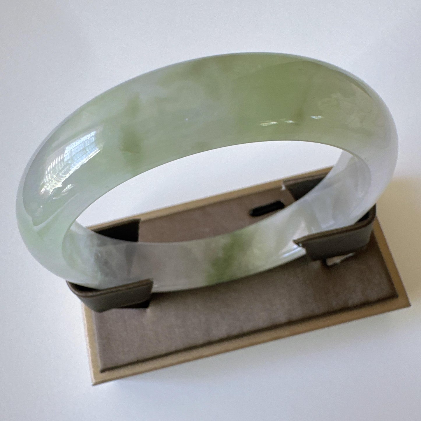 Earthveil - Artisan Light Green Unique Jade Bangle Bracelet