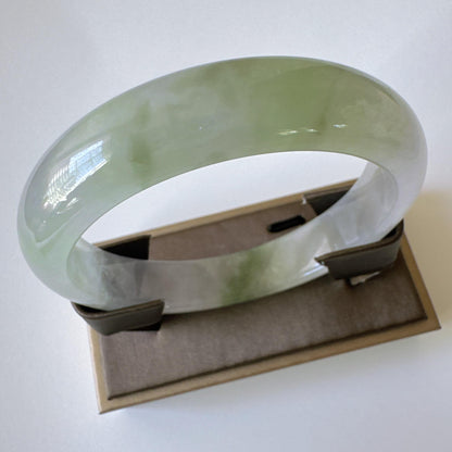Earthveil - Artisan Light Green Unique Jade Bangle Bracelet