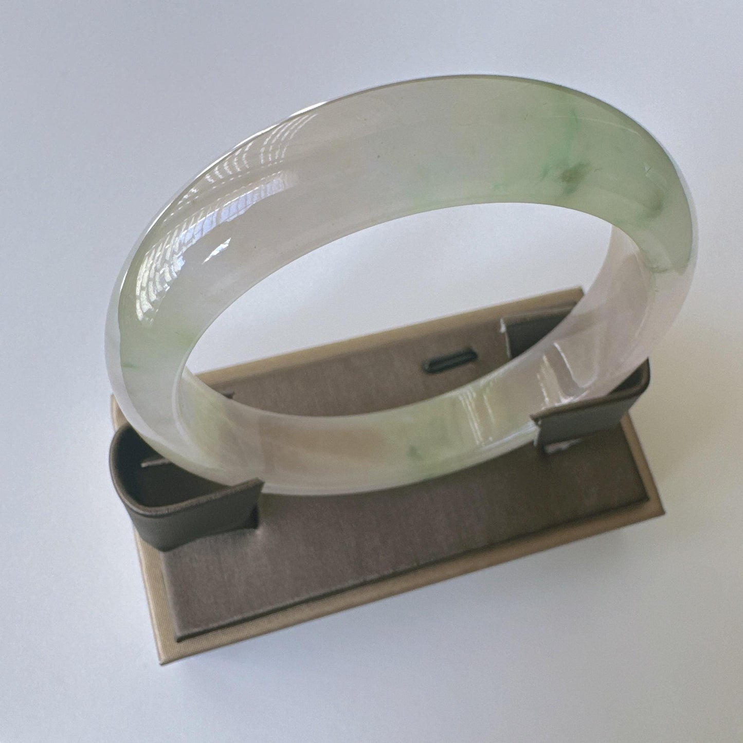 Earthveil - Light Green with Soft Pink Tone Burma Jade Jadeite Bangle Bracelet