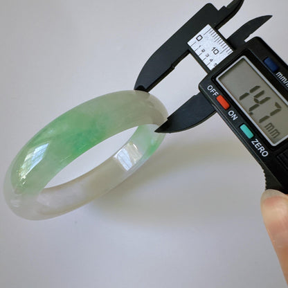 Earthveil - Smooth Green and White Wide Jade Jadeite Bangle Bracelet