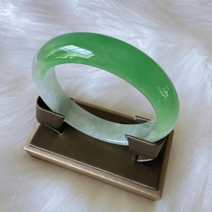 Earthveil - Bright Green and White Burma Jade Bangle Bracelet