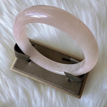 Heartglow - Blush Rose Quartz Bangle, Pink Crystal Quartz Gemstone Bangle