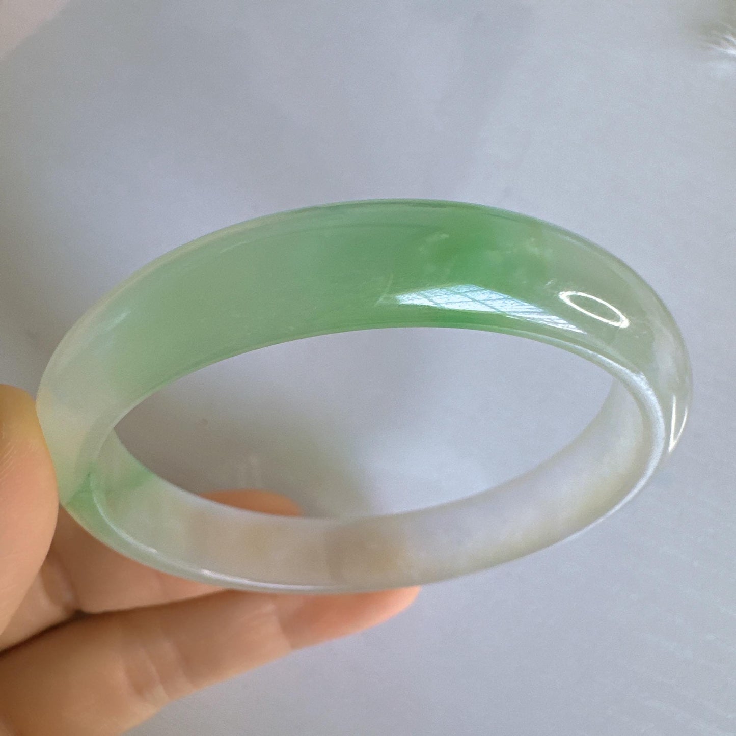 Earthveil - Timeless Light Green and White Burma Jade Jadeite Bangle