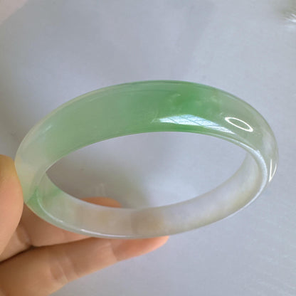 Earthveil - Timeless Light Green and White Burma Jade Jadeite Bangle