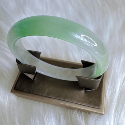 Earthveil - Timeless Light Green and White Burma Jade Jadeite Bangle