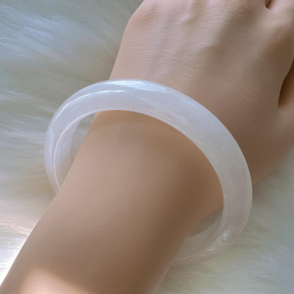 Purelight - Moonlight White Phantom Quartz Gemstone Bangle, Ghost Quartz White Crystal Bangle