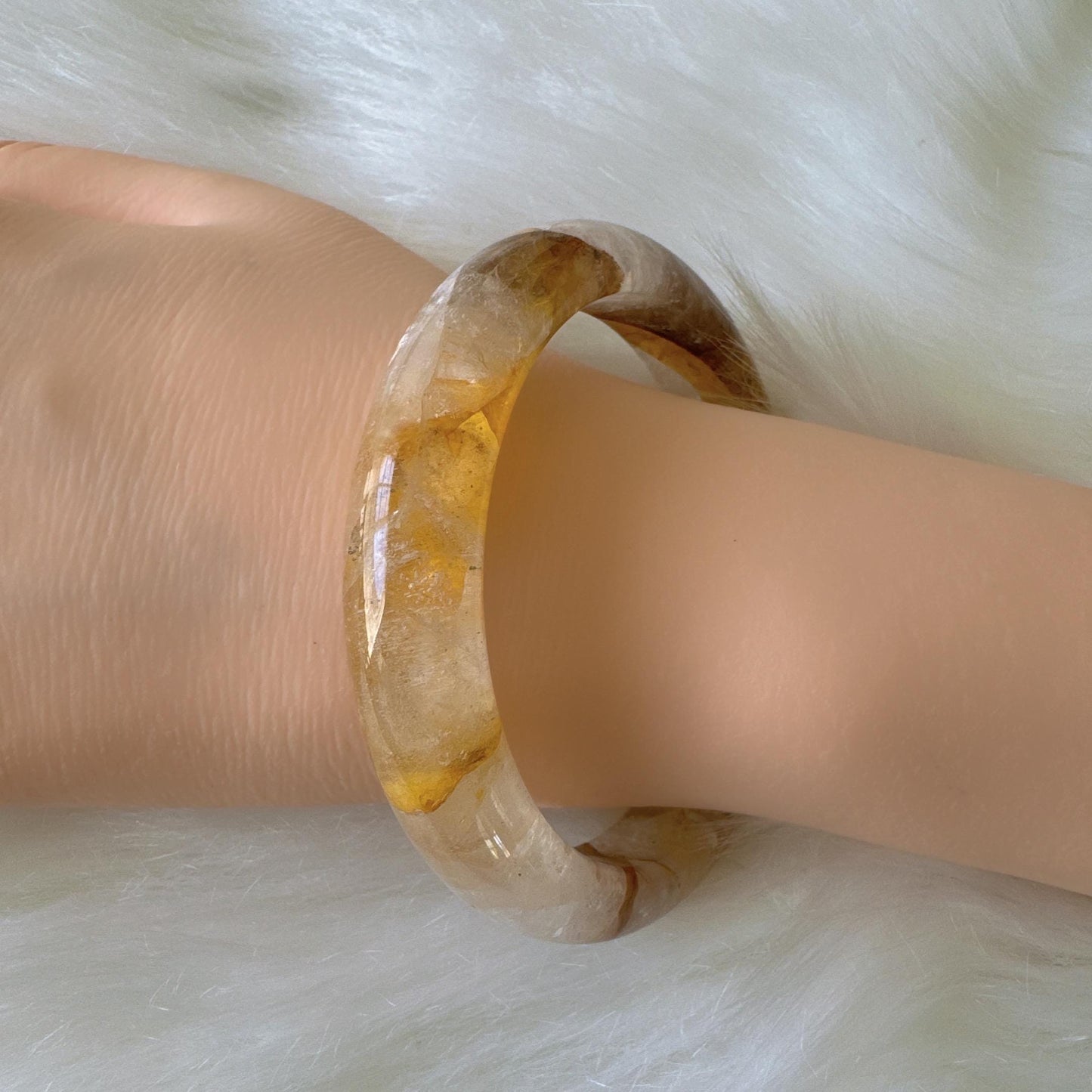 Golden Bloom – Yellow Hematoid Quartz Gemstone Bangle Bracelet, Golden Quartz Yellow Crystal Bangle