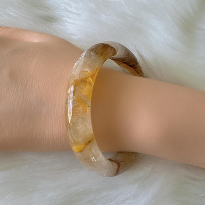 Golden Bloom – Yellow Hematoid Quartz Gemstone Bangle Bracelet, Golden Quartz Yellow Crystal Bangle