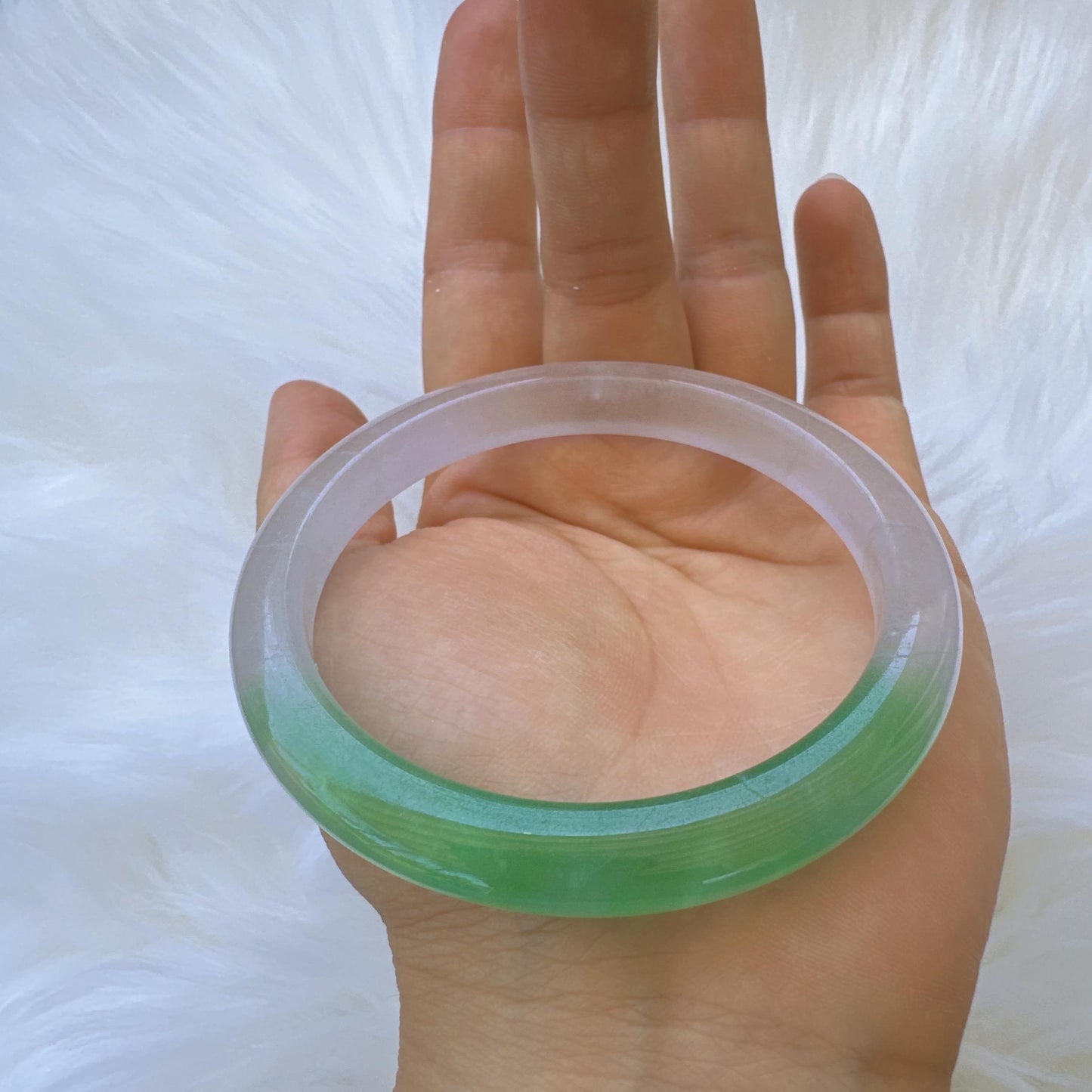 Earthveil - Green with White Slim Burma Jade Jadeite Bangle Bracelet