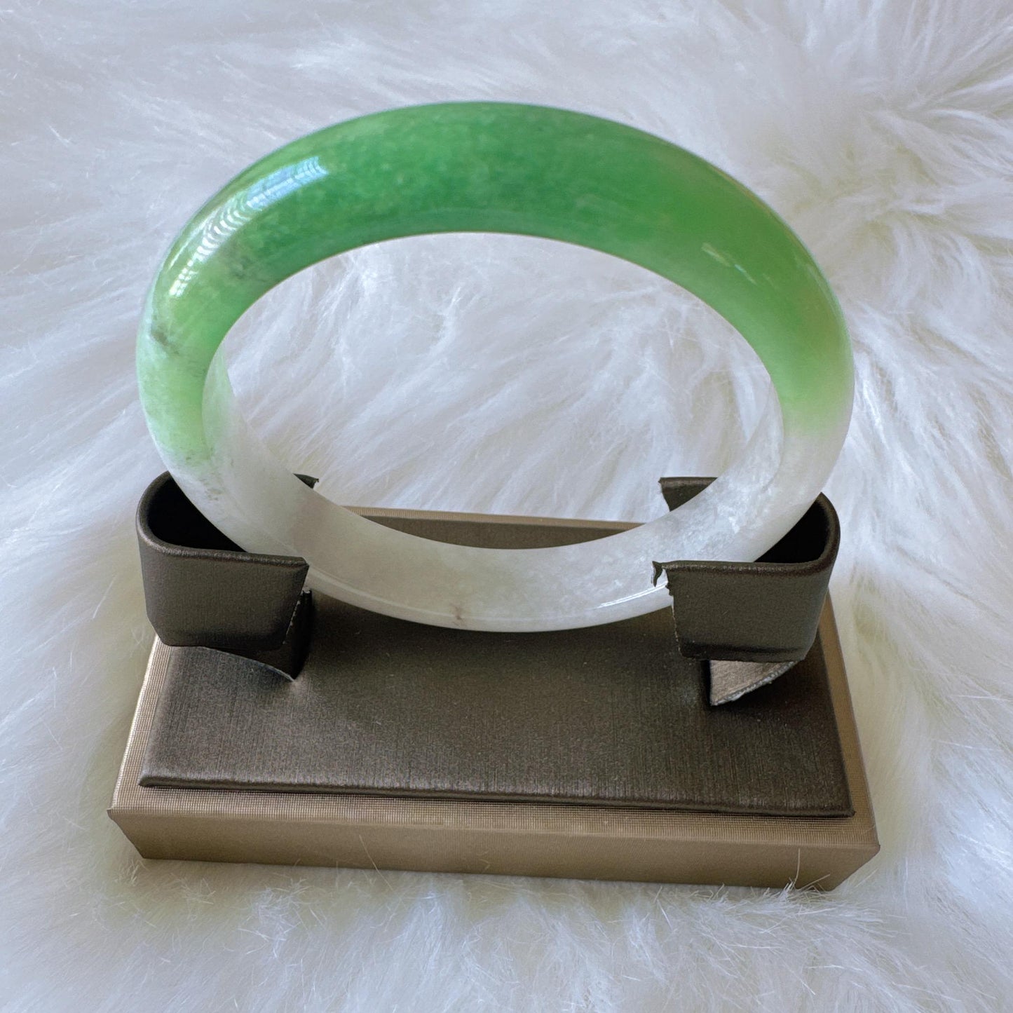 Earthveil - Milky White and Apple Green Burma Jade Bangle Bracelet