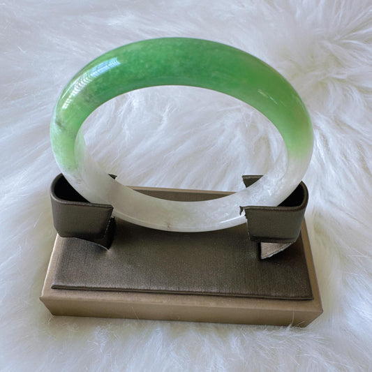 Earthveil - Milky White and Apple Green Burma Jade Bangle Bracelet