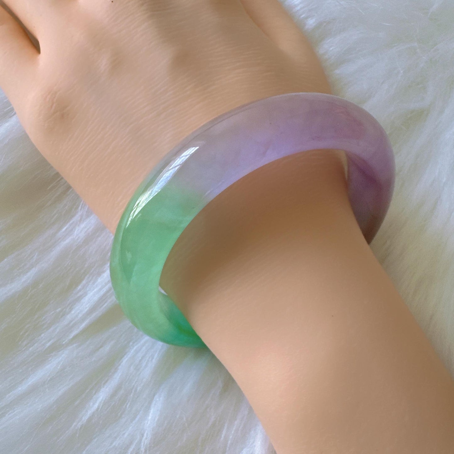 Earthveil - Purple and Green Wide Burma Jade Bangle Bracelet