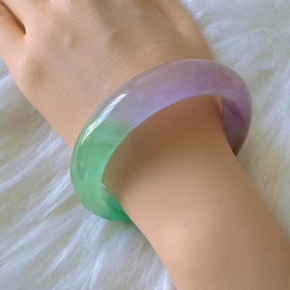 Earthveil - Purple and Green Wide Burma Jade Bangle Bracelet