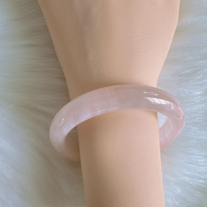 Heartglow - Blush Tone Rose Quartz Bangle, Pink Crystal Quartz Gemstone Bangle