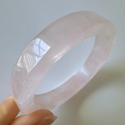 Heartglow - Soothing Rose Quartz Bangle, Square Shaped Pink Crystal Quartz Gemstone Bangle