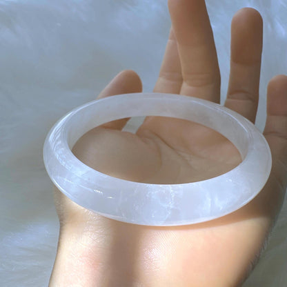 Purelight - Moonlight White Phantom Quartz Gemstone Bangle, Ghost Quartz White Crystal Bangle