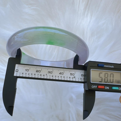 Earthveil - Light Purple with Green Jade Bangle Bracelet, Burma Jade Gemstone Bangle