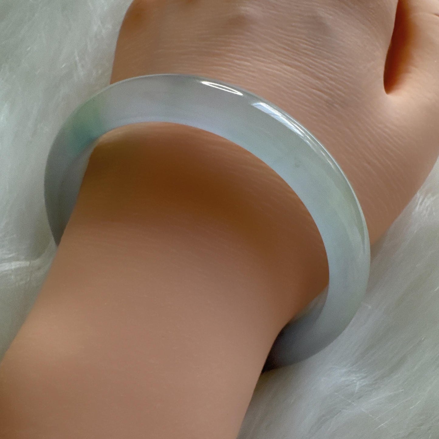 Earthveil - Icy Jade Bangle Bracelet, Burma Jade Bangle Gemstone Bracelet