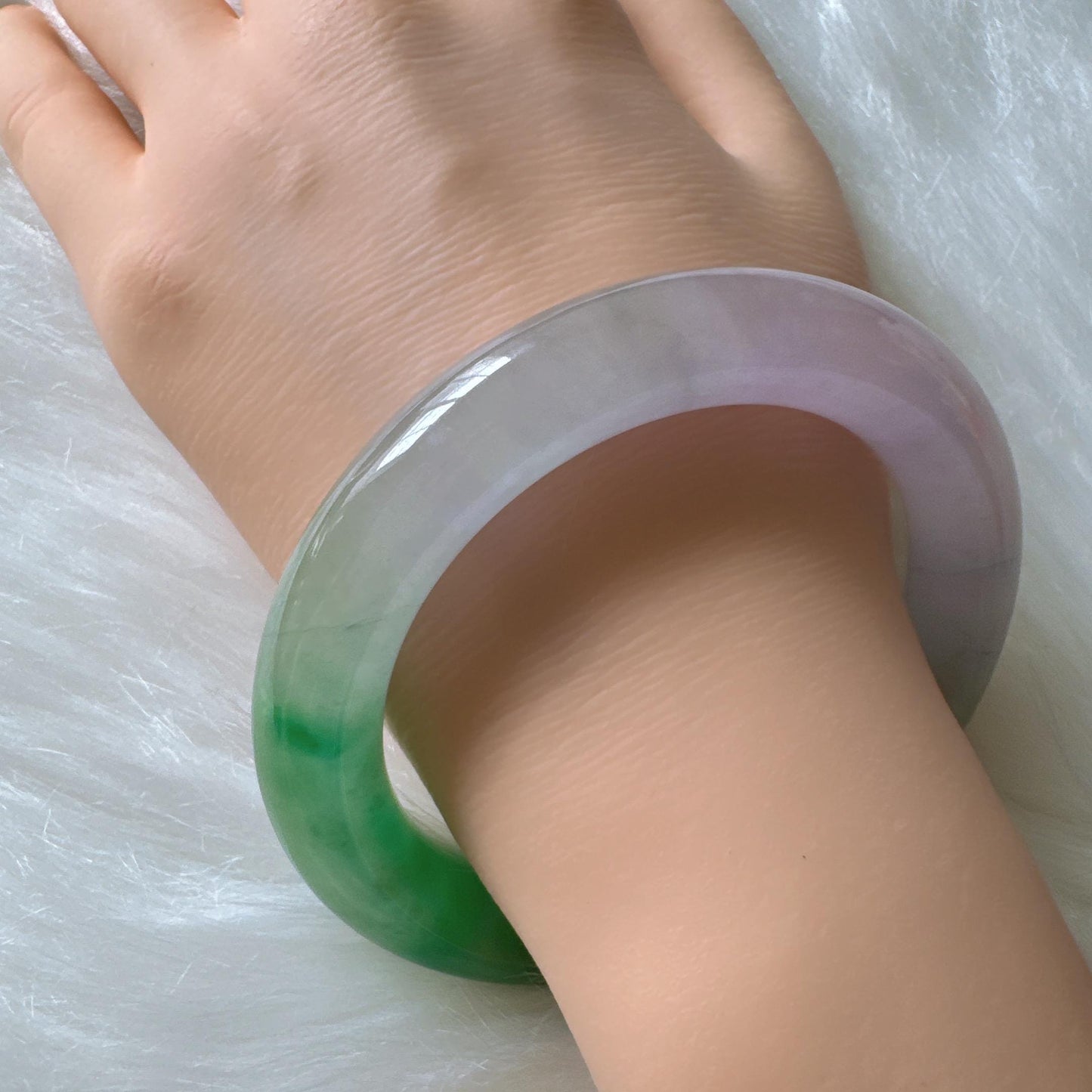 Earthveil - Round Shaped Purple and Green Burma Jade Bangle Bracelet