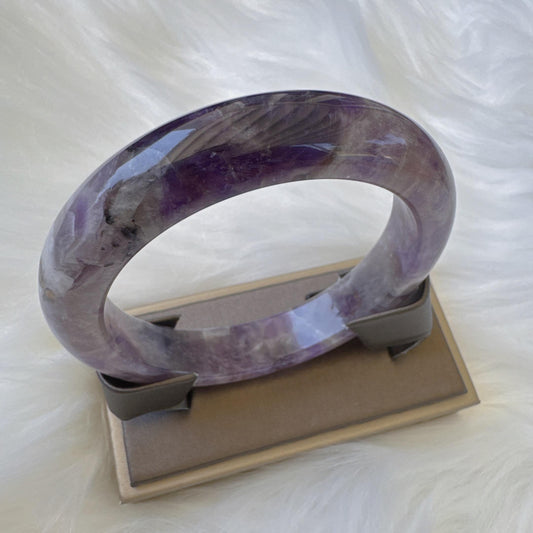 Dreamveil – Violet Aura Amethyst Gemstone Bangle, Purple Crystal Quartz Gemstone Bangle