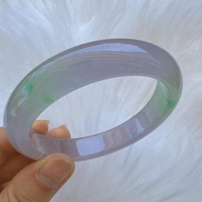 Earthveil - Light Purple with Green Jade Bangle Bracelet, Burma Jade Gemstone Bangle