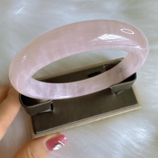 Heartglow - Blush Tone Rose Quartz Bangle, Pink Crystal Quartz Gemstone Bangle