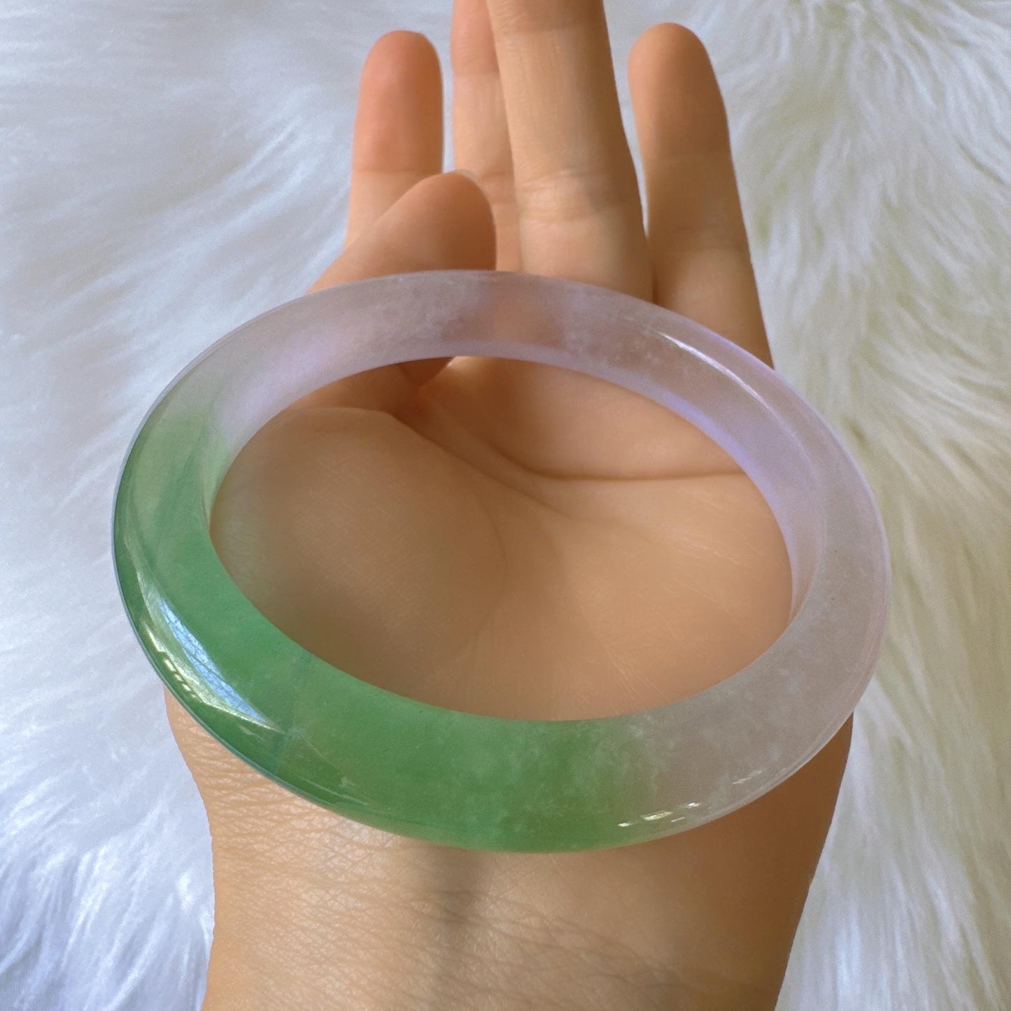 Earthveil - Icy Green and White Burma Jade Jadeite Bangle Bracelet