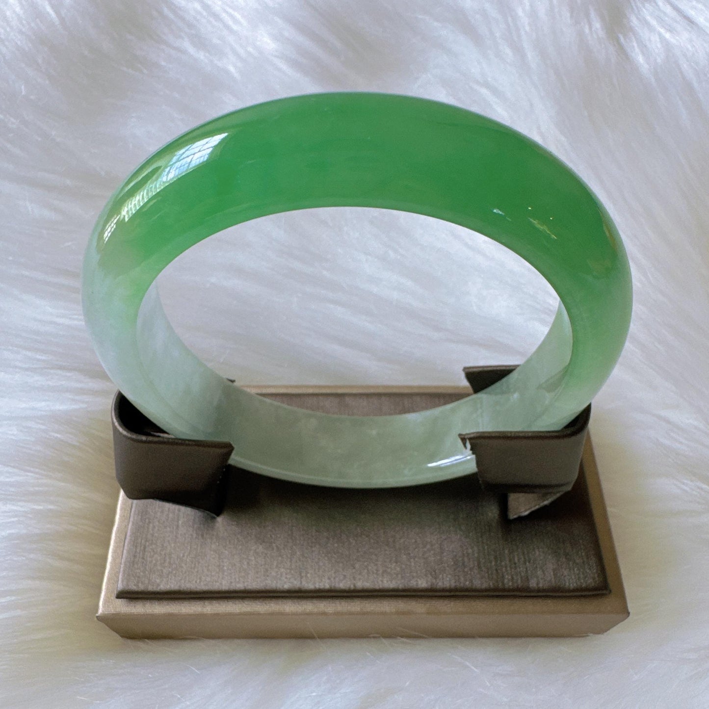 Earthveil - Bright Green and White Burma Jade Bangle Bracelet