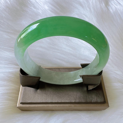 Earthveil - Bright Green and White Burma Jade Bangle Bracelet