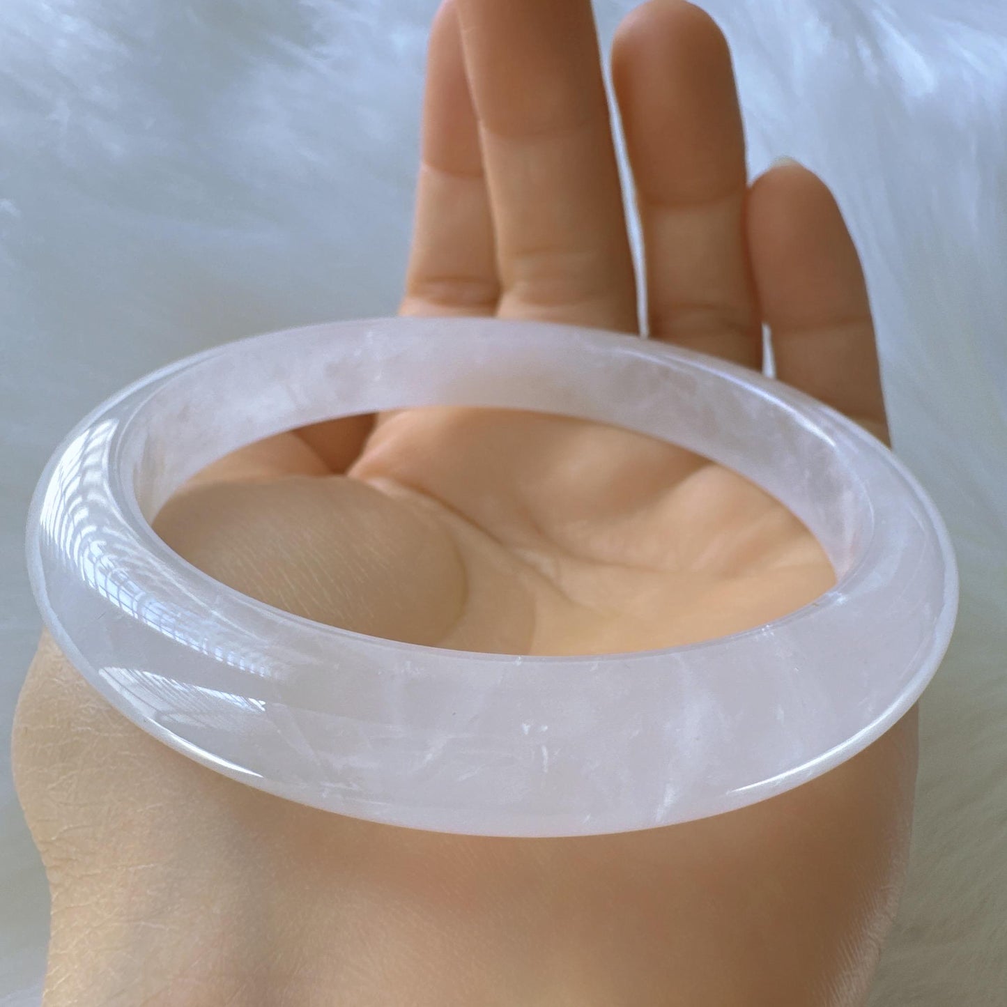 Purelight - Moonlight White Phantom Quartz Gemstone Bangle, Ghost Quartz White Crystal Bangle