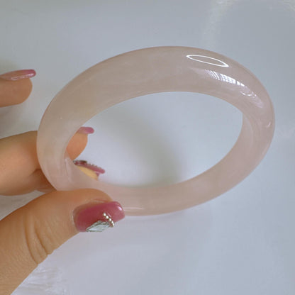 Heartglow - Blush Tone Rose Quartz Bangle, Pink Crystal Quartz Gemstone Bangle
