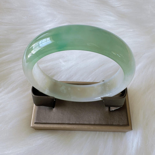 Earthveil - Olive Green Wide Burma Jade Jadeite Bangle Bracelet