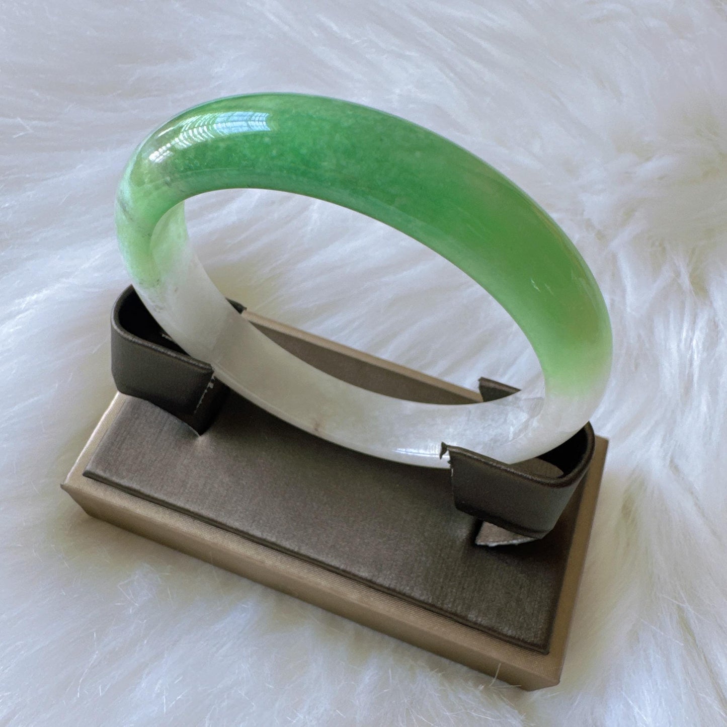 Earthveil - Milky White and Apple Green Burma Jade Bangle Bracelet