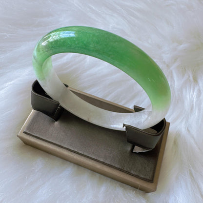 Earthveil - Milky White and Apple Green Burma Jade Bangle Bracelet