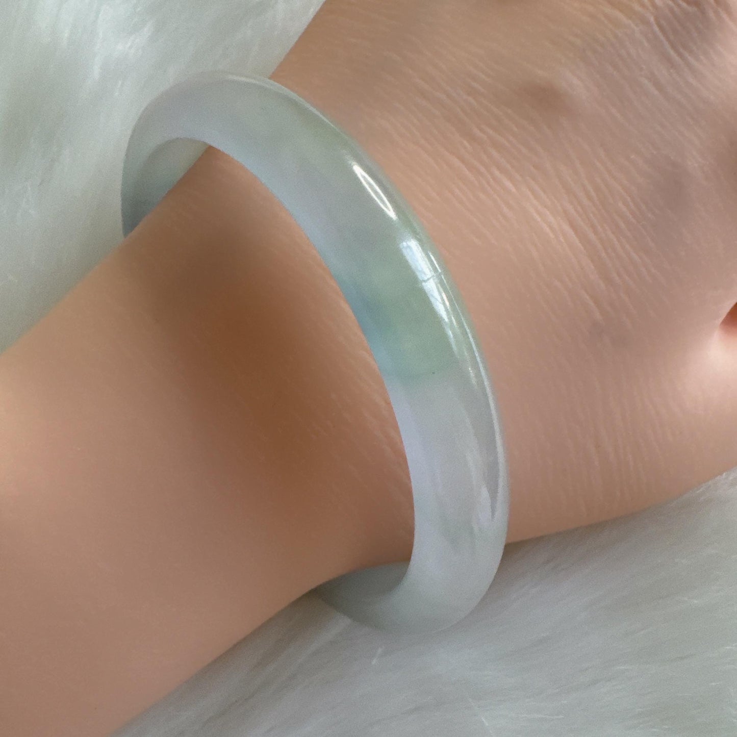 Earthveil - Icy Jade Bangle Bracelet, Burma Jade Bangle Gemstone Bracelet