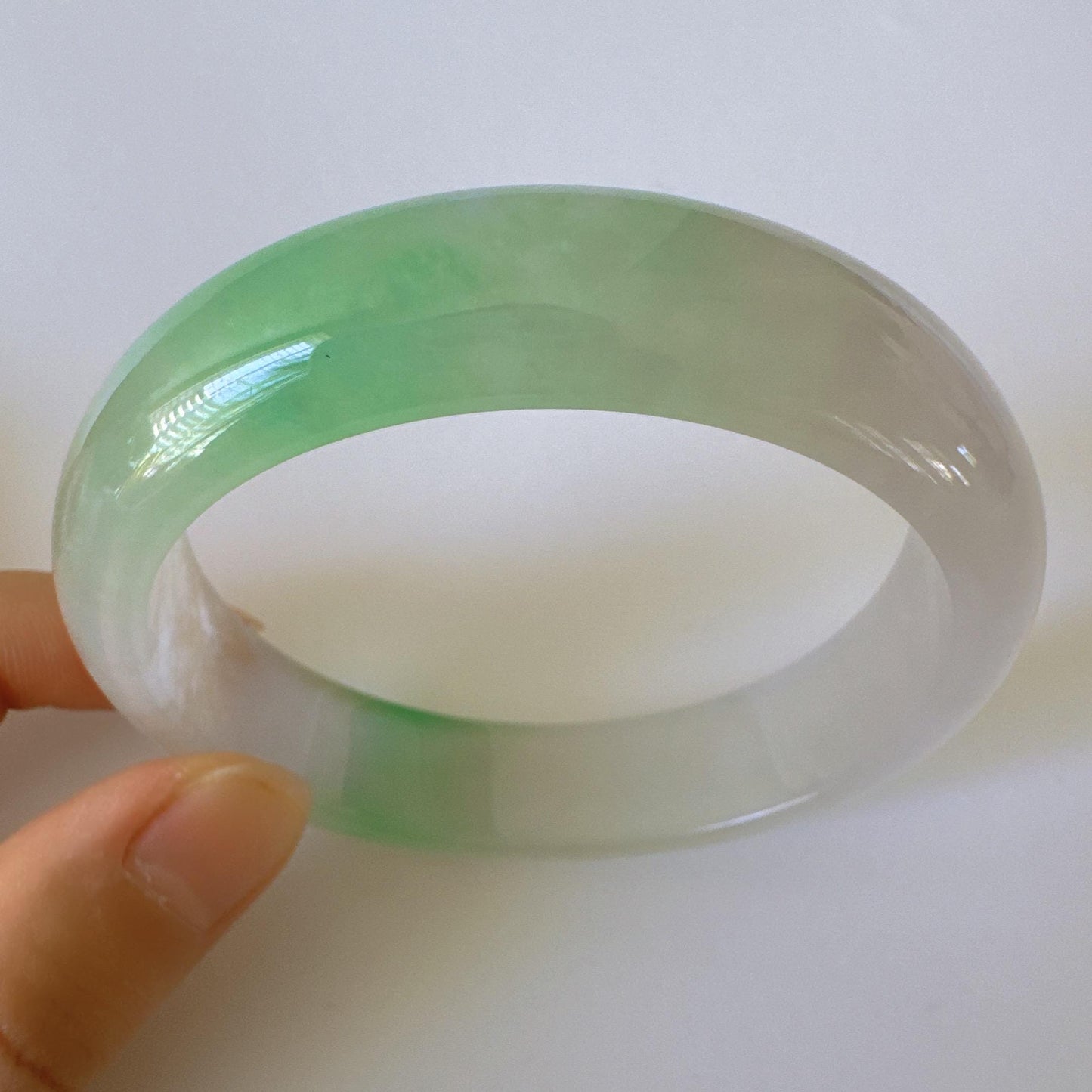 Earthveil - Smooth Green and White Wide Jade Jadeite Bangle Bracelet