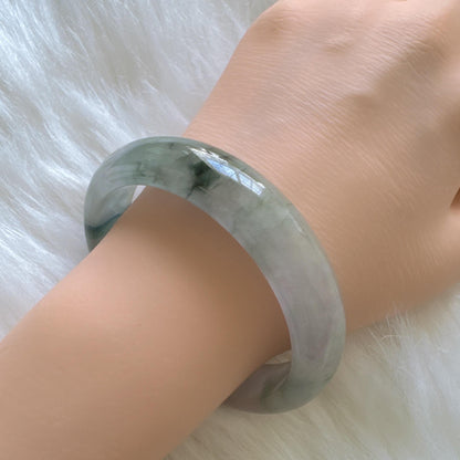 Earthveil - Artisan Gray Translucent Wide Burma Jade Jadeite Bangle Bracelet