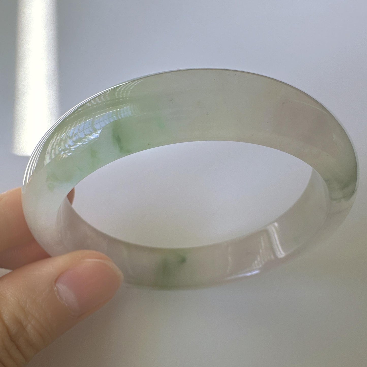 Earthveil - Light Green with Soft Pink Tone Burma Jade Jadeite Bangle Bracelet