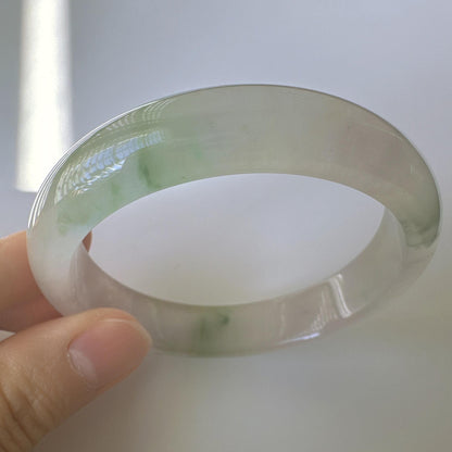 Earthveil - Light Green with Soft Pink Tone Burma Jade Jadeite Bangle Bracelet