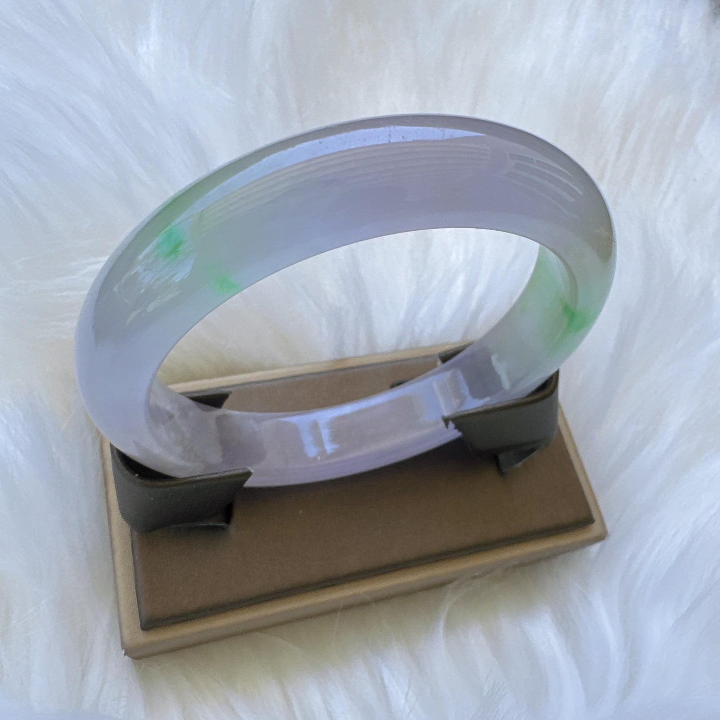 Earthveil - Light Purple with Green Jade Bangle Bracelet, Burma Jade Gemstone Bangle