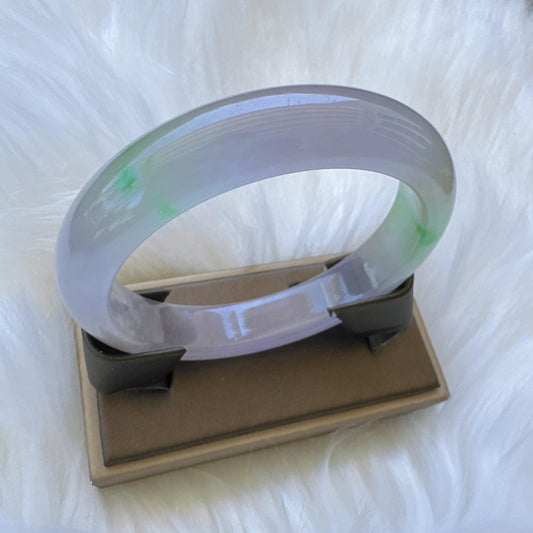 Earthveil - Light Purple with Green Jade Bangle Bracelet, Burma Jade Gemstone Bangle